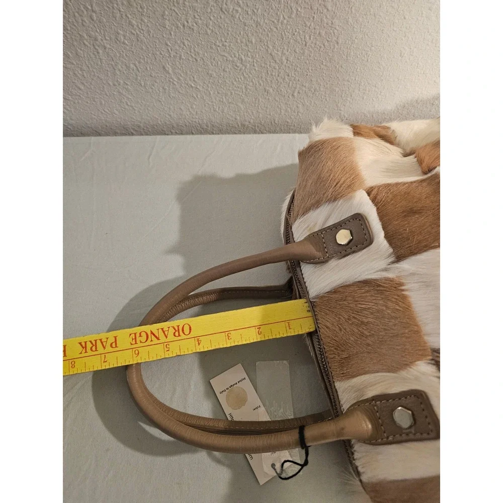 Letizia Satchel Brown White Patchwork Calf Hair Handbag